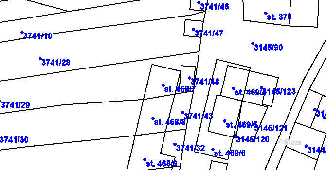 Parcela st. 468/7 v KÚ Hradčovice, Katastrální mapa