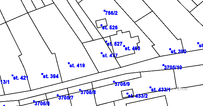 Parcela st. 477 v KÚ Hradčovice, Katastrální mapa