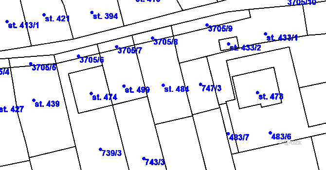 Parcela st. 484 v KÚ Hradčovice, Katastrální mapa