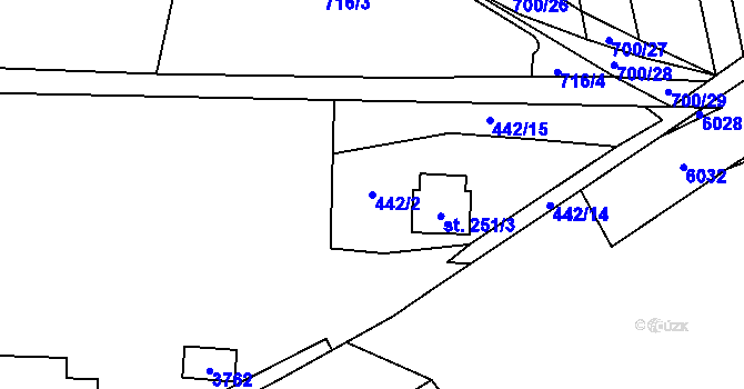 Parcela st. 442/2 v KÚ Hradčovice, Katastrální mapa