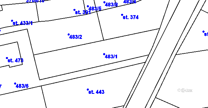Parcela st. 483/1 v KÚ Hradčovice, Katastrální mapa