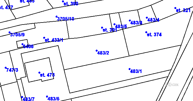 Parcela st. 483/2 v KÚ Hradčovice, Katastrální mapa