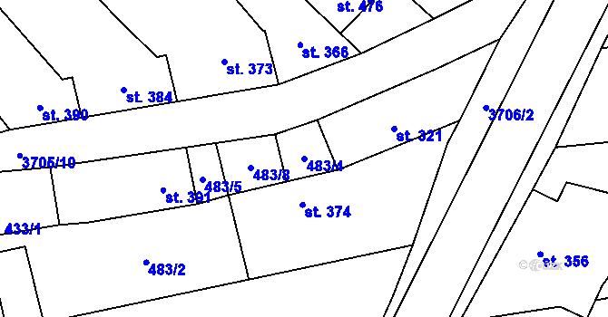 Parcela st. 483/4 v KÚ Hradčovice, Katastrální mapa
