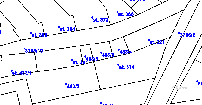 Parcela st. 483/8 v KÚ Hradčovice, Katastrální mapa