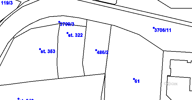 Parcela st. 486/2 v KÚ Hradčovice, Katastrální mapa