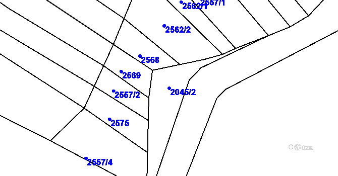 Parcela st. 2045/2 v KÚ Hradčovice, Katastrální mapa
