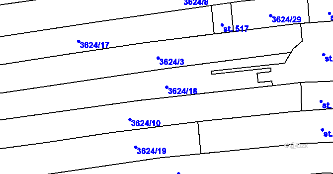 Parcela st. 3624/18 v KÚ Hradčovice, Katastrální mapa