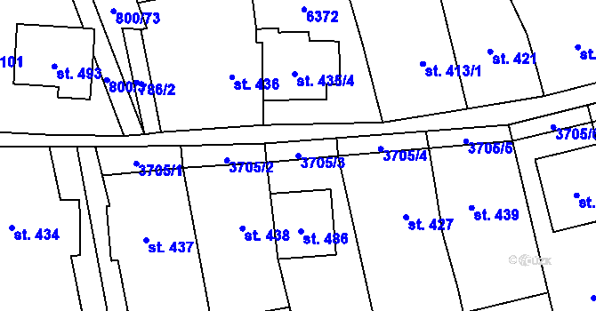 Parcela st. 3705/3 v KÚ Hradčovice, Katastrální mapa