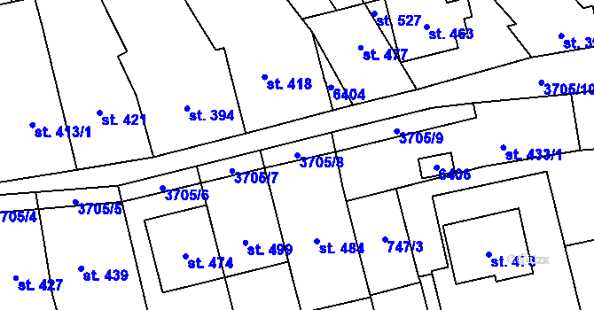Parcela st. 3705/8 v KÚ Hradčovice, Katastrální mapa