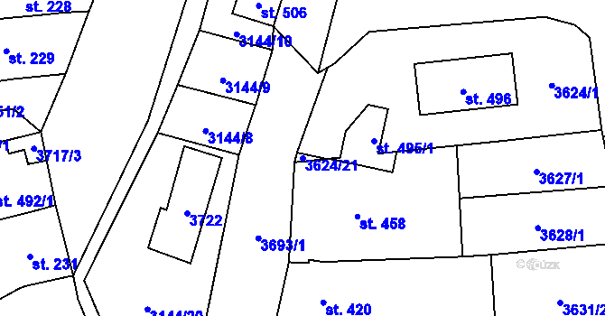 Parcela st. 3624/21 v KÚ Hradčovice, Katastrální mapa