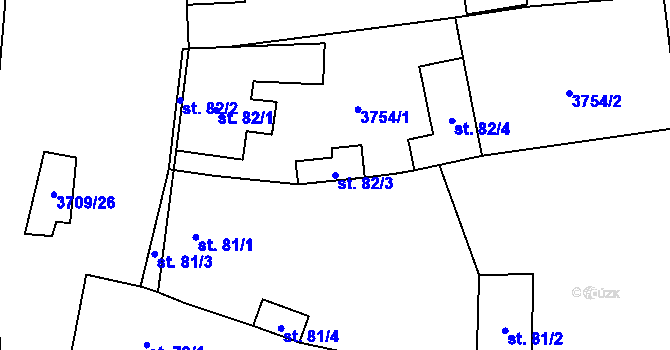 Parcela st. 82/3 v KÚ Hradčovice, Katastrální mapa