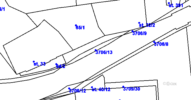 Parcela st. 3706/13 v KÚ Hradčovice, Katastrální mapa