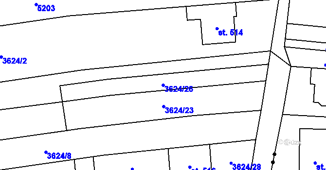 Parcela st. 3624/26 v KÚ Hradčovice, Katastrální mapa