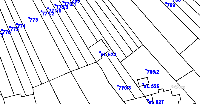 Parcela st. 523 v KÚ Hradčovice, Katastrální mapa