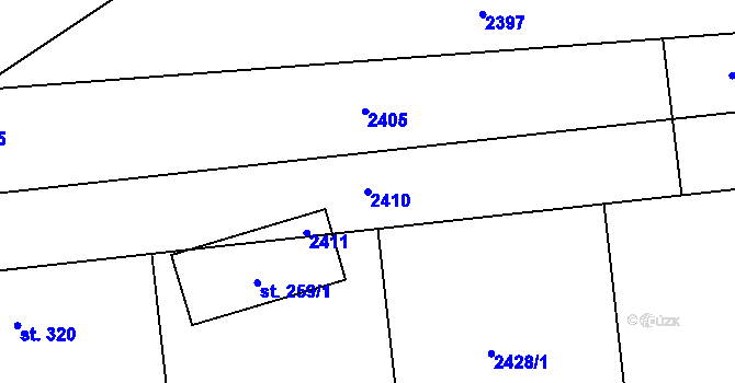 Parcela st. 2410 v KÚ Lhotka u Hradčovic, Katastrální mapa