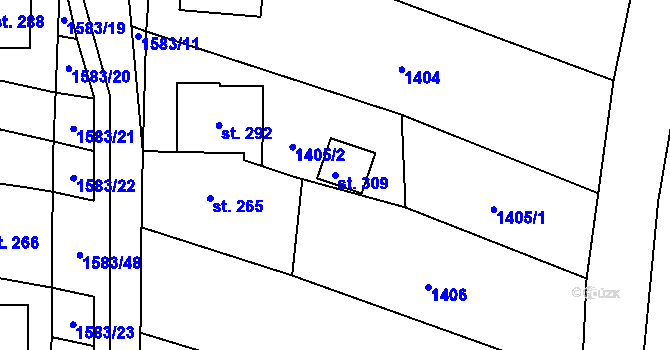Parcela st. 309 v KÚ Lhotka u Hradčovic, Katastrální mapa