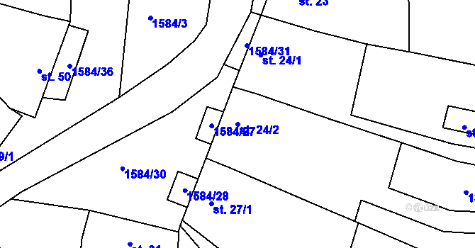 Parcela st. 24/2 v KÚ Lhotka u Hradčovic, Katastrální mapa
