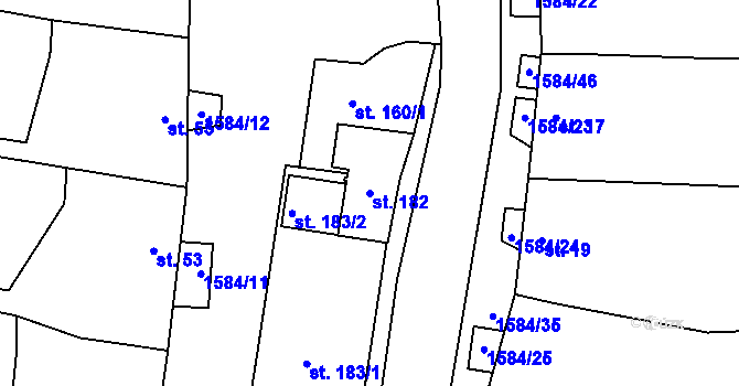 Parcela st. 182 v KÚ Lhotka u Hradčovic, Katastrální mapa