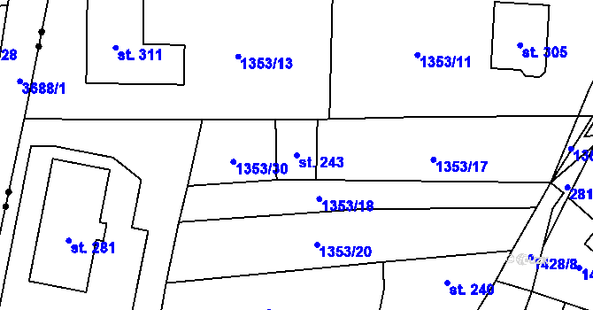 Parcela st. 243 v KÚ Lhotka u Hradčovic, Katastrální mapa