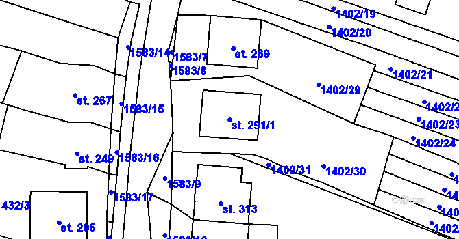 Parcela st. 291/1 v KÚ Lhotka u Hradčovic, Katastrální mapa