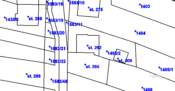 Parcela st. 292 v KÚ Lhotka u Hradčovic, Katastrální mapa