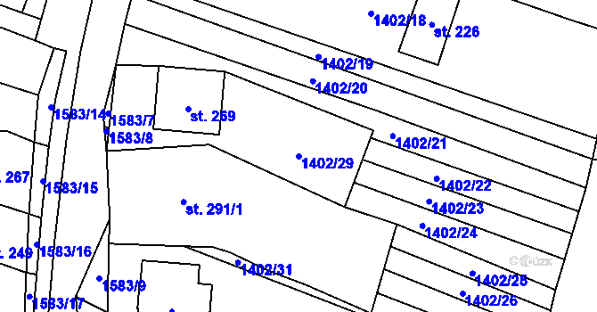 Parcela st. 1402/29 v KÚ Lhotka u Hradčovic, Katastrální mapa