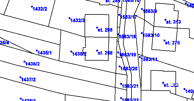 Parcela st. 288 v KÚ Lhotka u Hradčovic, Katastrální mapa