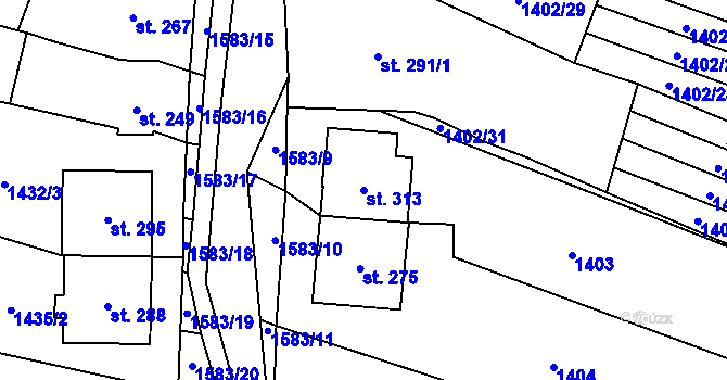 Parcela st. 313 v KÚ Lhotka u Hradčovic, Katastrální mapa