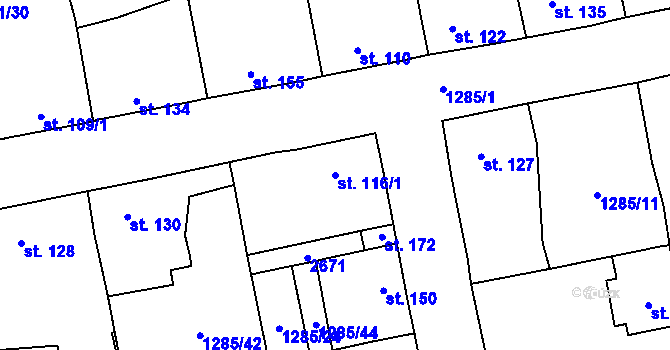 Parcela st. 116/1 v KÚ Hradec u Stoda, Katastrální mapa