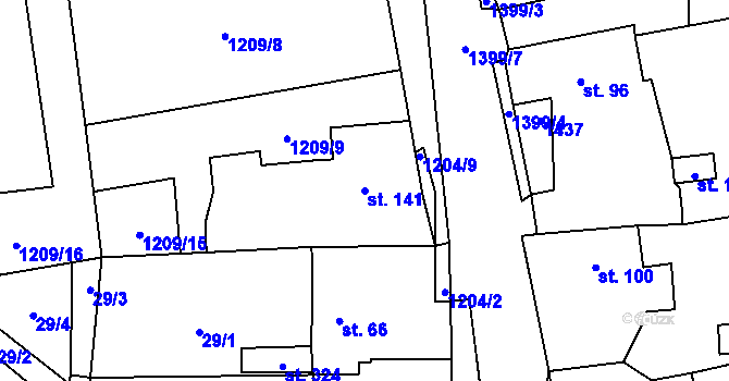 Parcela st. 141 v KÚ Hradec u Stoda, Katastrální mapa