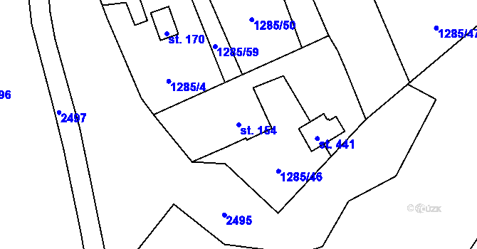 Parcela st. 154 v KÚ Hradec u Stoda, Katastrální mapa