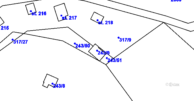 Parcela st. 243/9 v KÚ Hradec u Stoda, Katastrální mapa