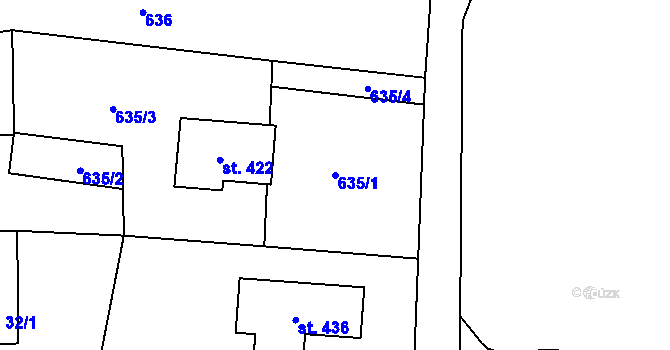 Parcela st. 635/1 v KÚ Hradec u Stoda, Katastrální mapa
