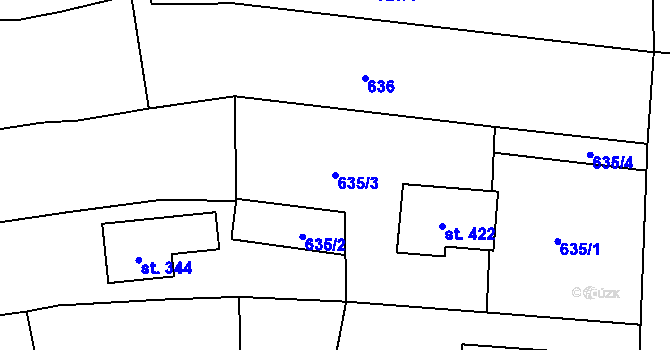 Parcela st. 635/3 v KÚ Hradec u Stoda, Katastrální mapa