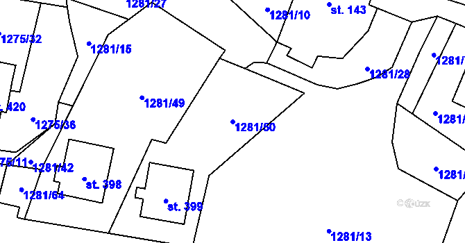 Parcela st. 1281/50 v KÚ Hradec u Stoda, Katastrální mapa