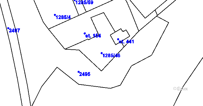 Parcela st. 1285/46 v KÚ Hradec u Stoda, Katastrální mapa