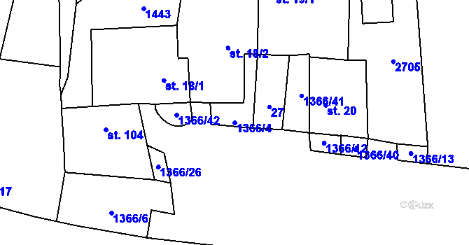 Parcela st. 1366/4 v KÚ Hradec u Stoda, Katastrální mapa