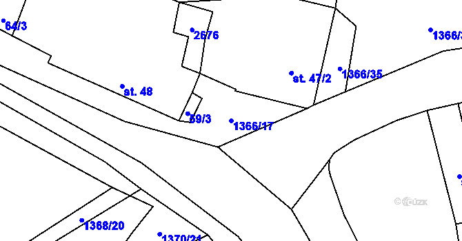 Parcela st. 1366/17 v KÚ Hradec u Stoda, Katastrální mapa