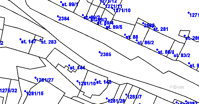 Parcela st. 2385 v KÚ Hradec u Stoda, Katastrální mapa
