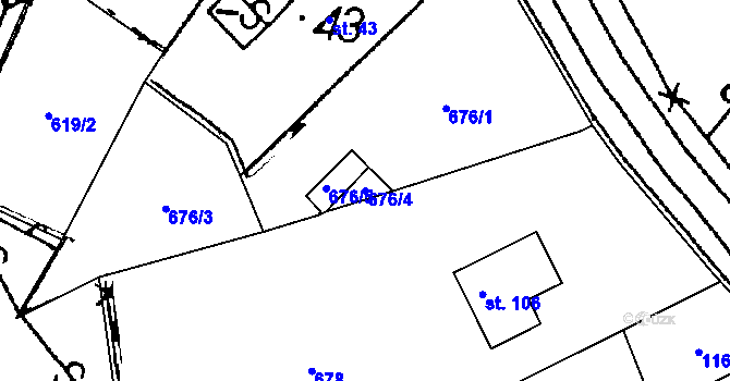 Parcela st. 676/4 v KÚ Lisov, Katastrální mapa