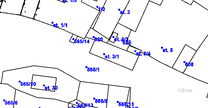 Parcela st. 3/1 v KÚ Střelice, Katastrální mapa