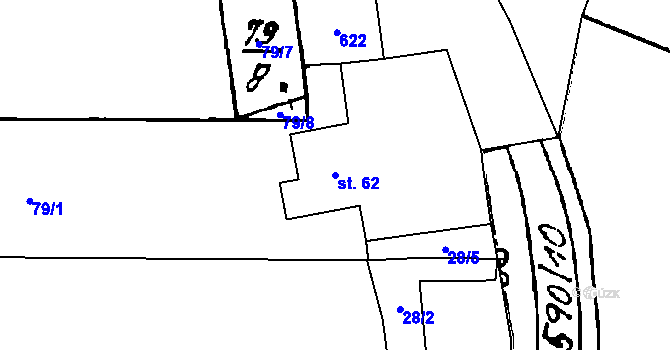 Parcela st. 62 v KÚ Střelice, Katastrální mapa