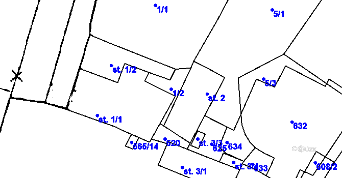 Parcela st. 1/2 v KÚ Střelice, Katastrální mapa