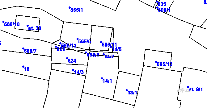 Parcela st. 14/2 v KÚ Střelice, Katastrální mapa