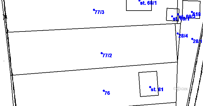 Parcela st. 77/2 v KÚ Střelice, Katastrální mapa