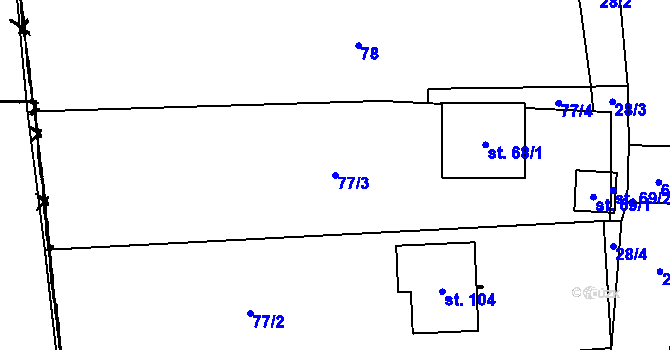 Parcela st. 77/3 v KÚ Střelice, Katastrální mapa