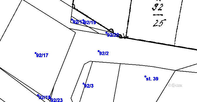 Parcela st. 92/2 v KÚ Střelice, Katastrální mapa