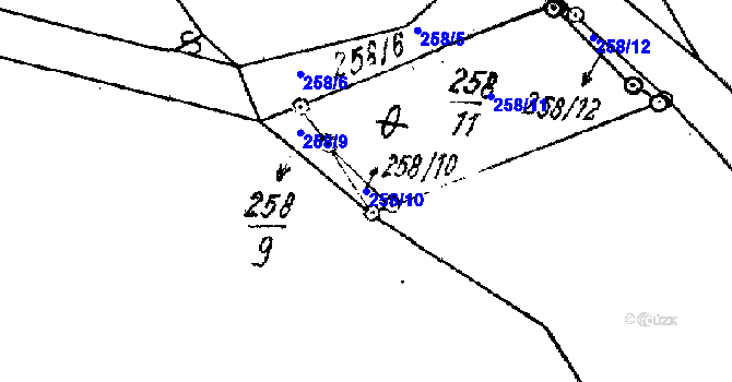 Parcela st. 258/10 v KÚ Střelice, Katastrální mapa