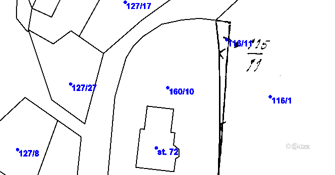 Parcela st. 160/10 v KÚ Střelice, Katastrální mapa