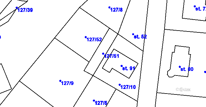 Parcela st. 127/51 v KÚ Střelice, Katastrální mapa